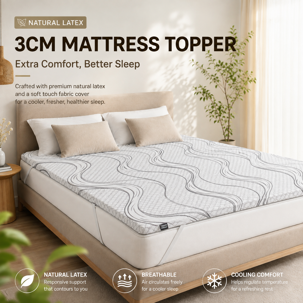 Natural Latex Mattress Topper with Premium Soft Touch Fabric